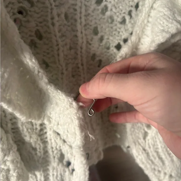 Free People Cream Open-Knit Ruffle Cardigan - Picture 3 of 4